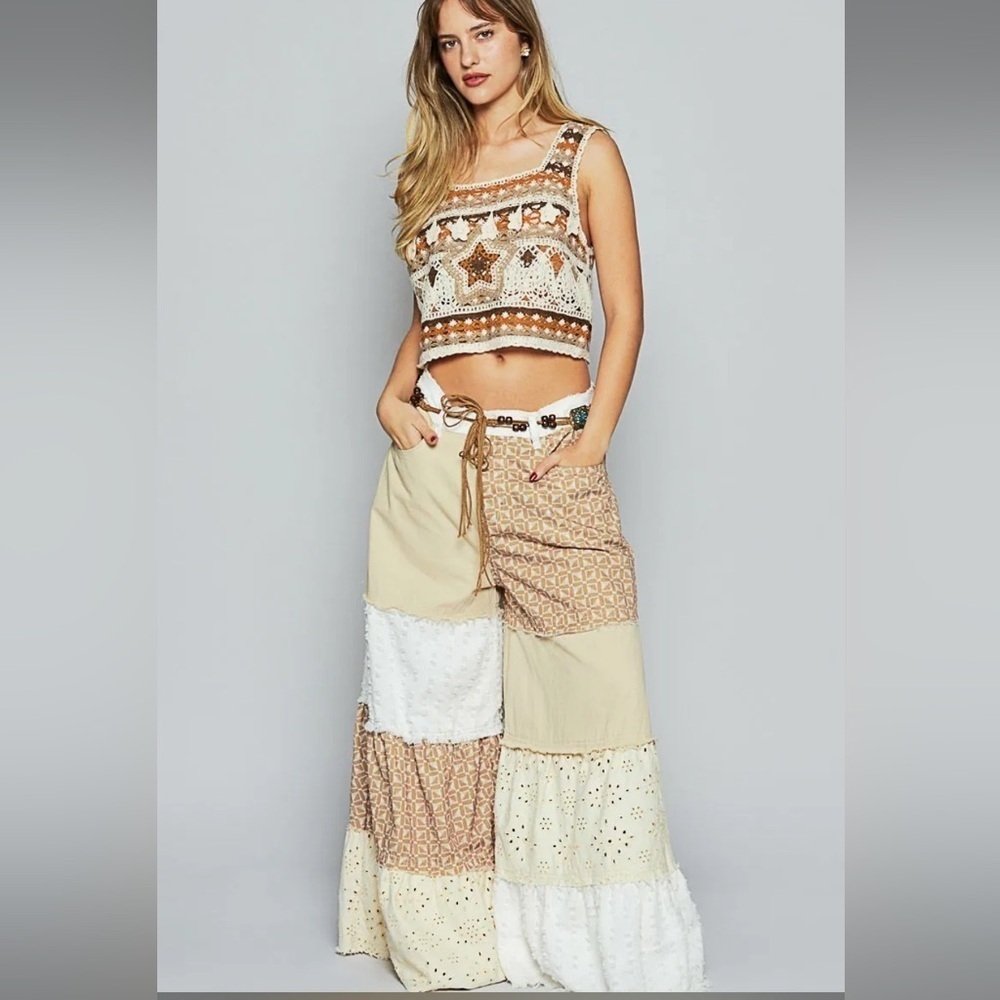 POL Contrasting Panel Patchwork Wide Leg Pants NWT